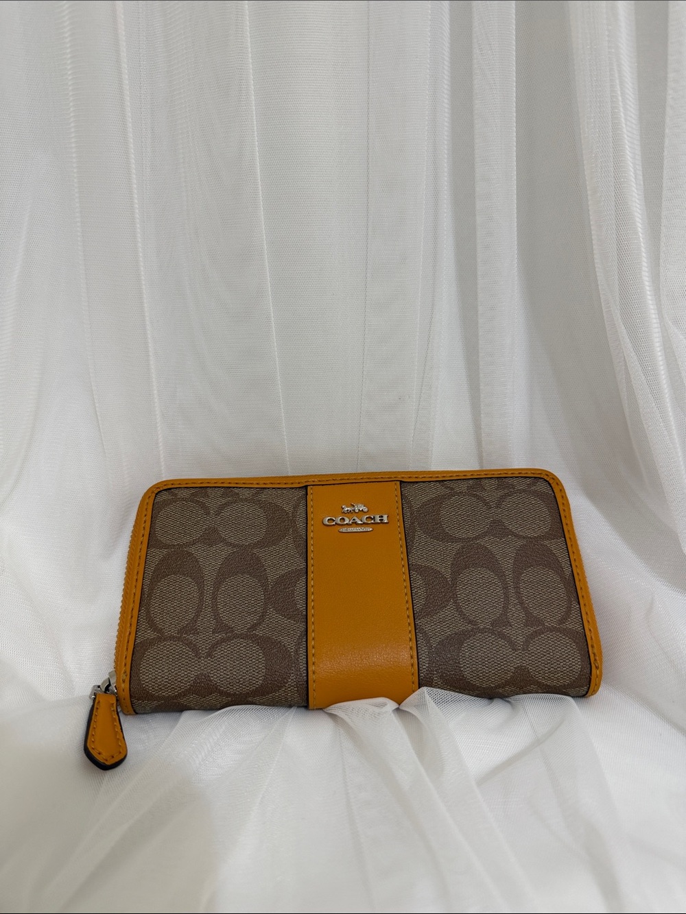 Coach Brown Signature with Mustard Trim Wallet
